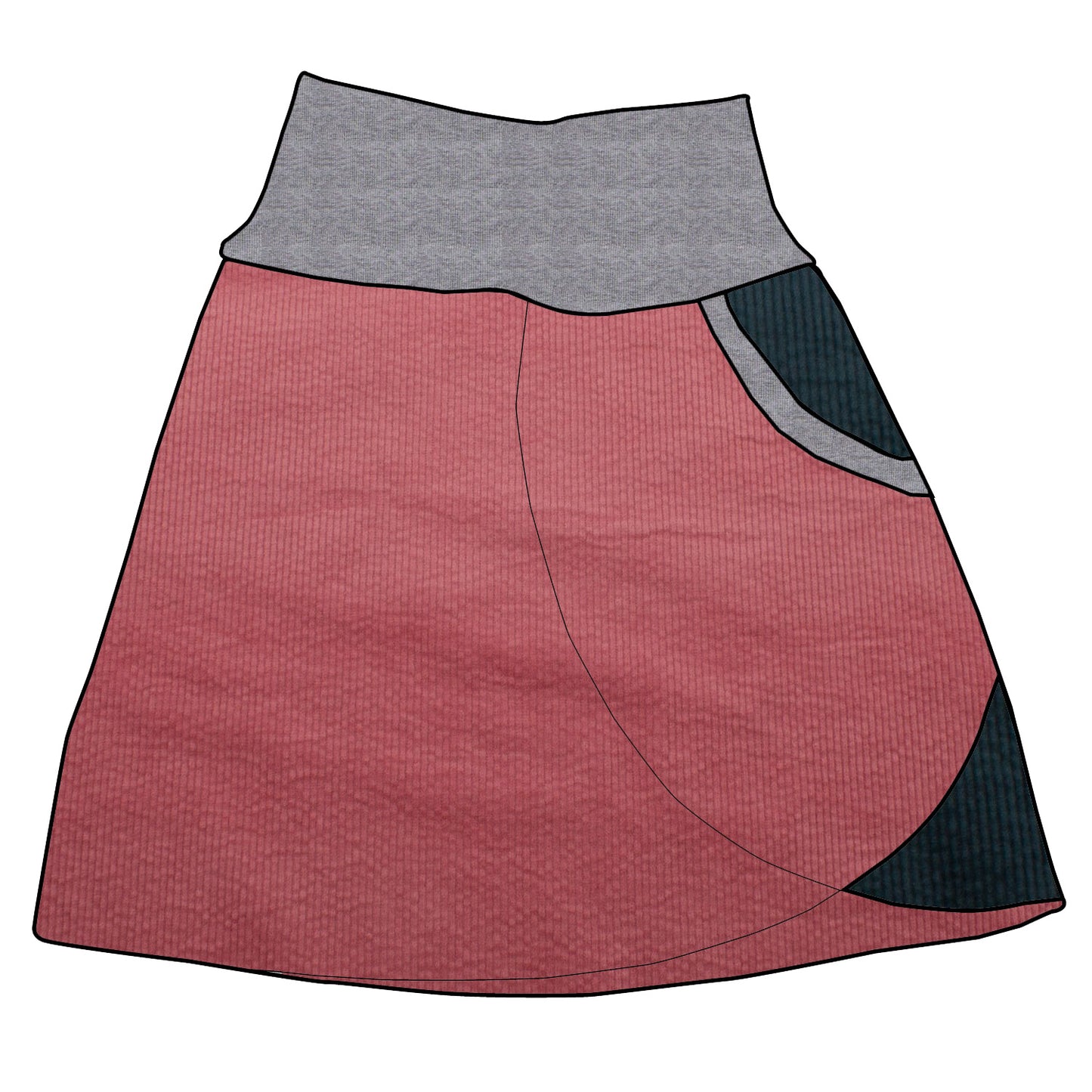 Damen Cordrock / falscher Wickelrock Cord Rosa / Dunkelpetrol