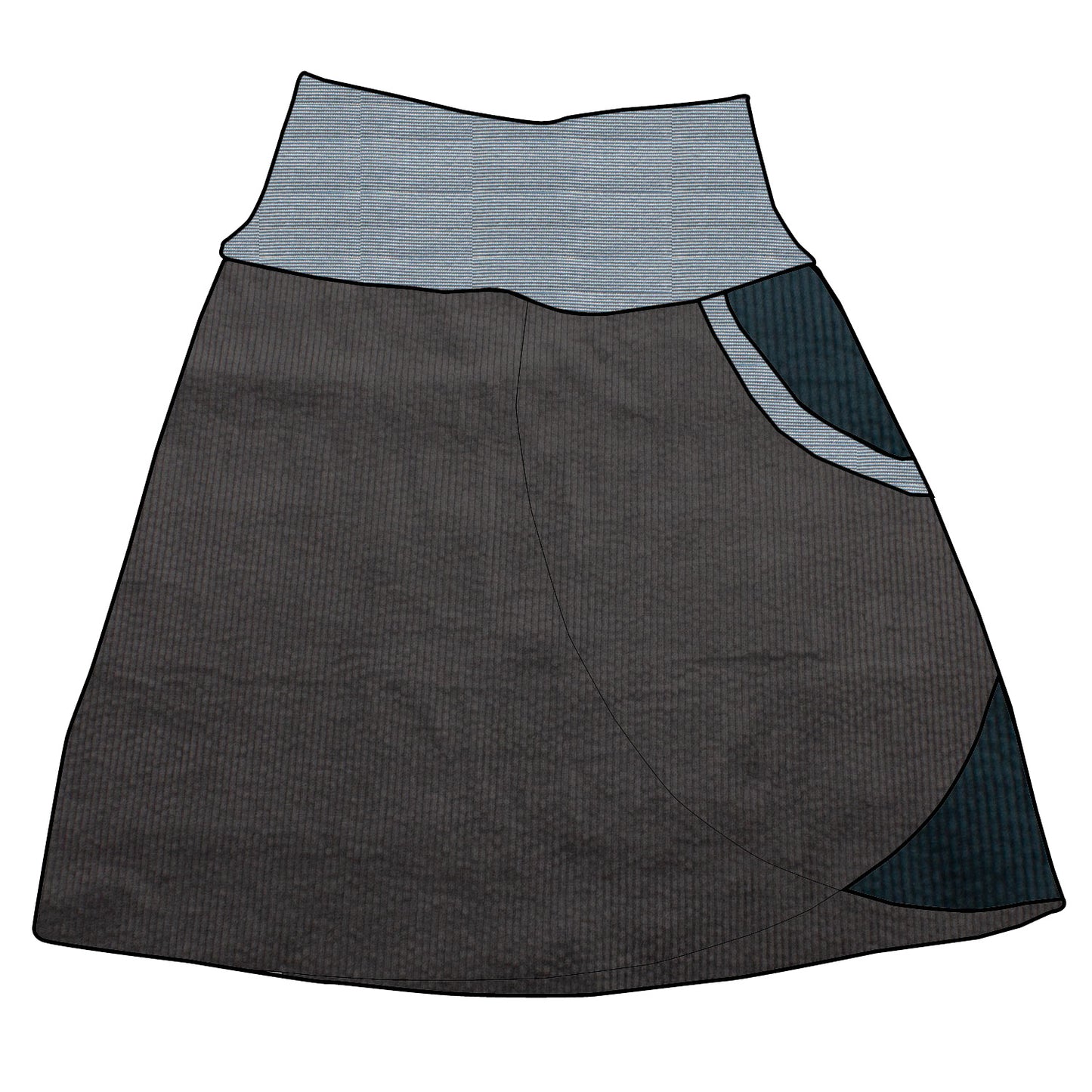 Damen Cordrock / falscher Wickelrock Cord Dunkelgrau / Dunkelpetrol