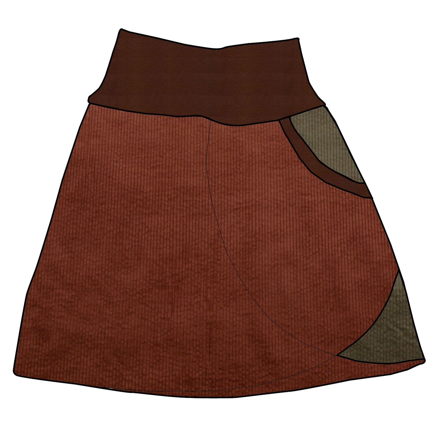Kinder Cordrock / falscher Wickelrock Cord Braun / Khaki