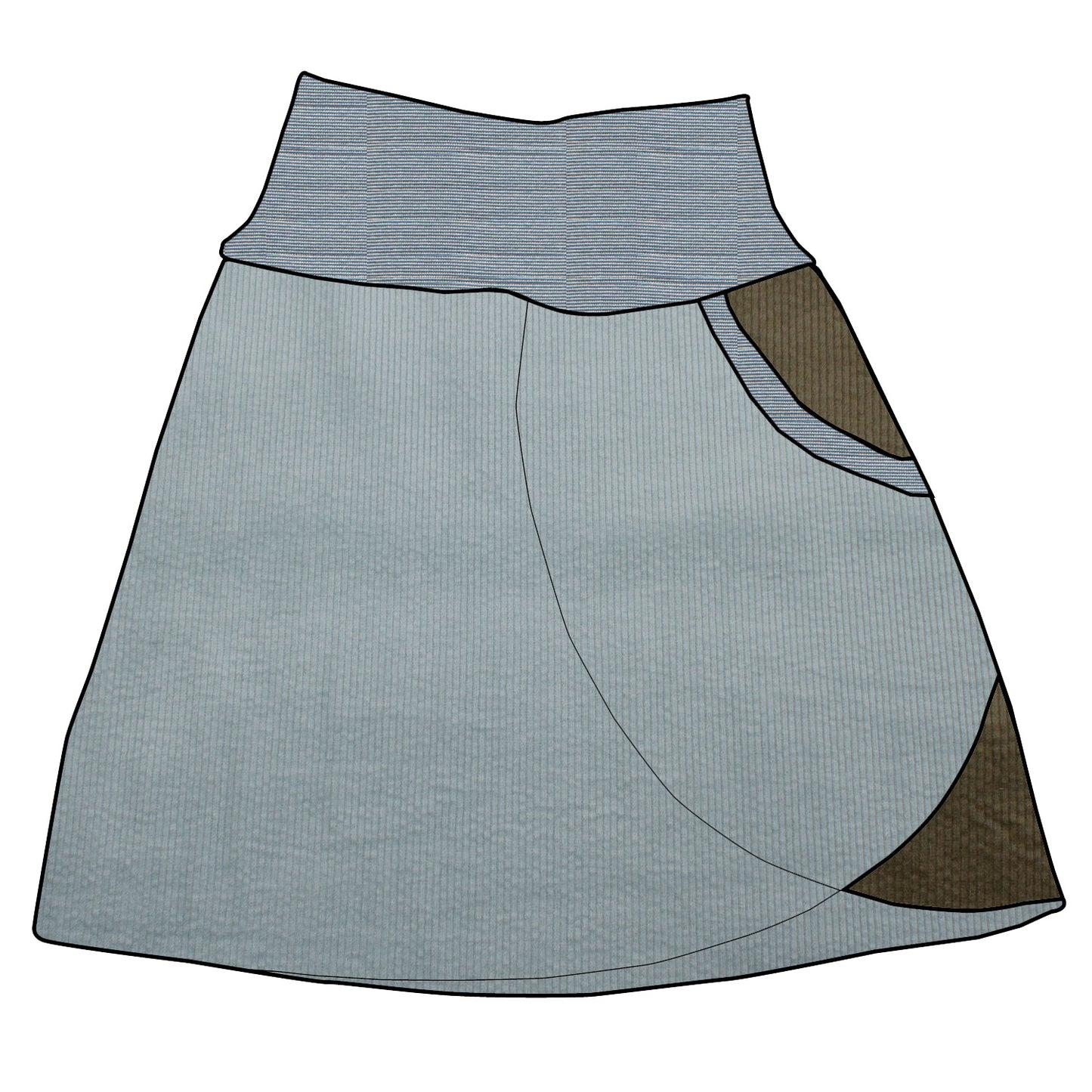 Damen Cordrock / falscher Wickelrock Cord Eisblau / Khaki