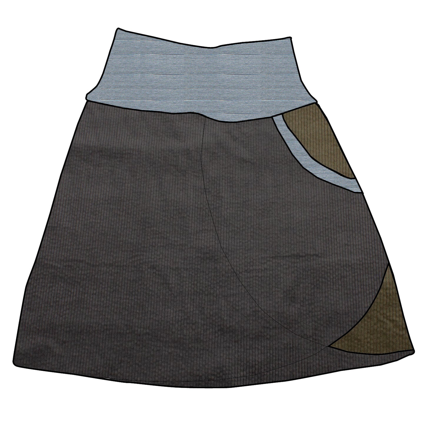 Damen Cordrock / falscher Wickelrock Cord Dunkelgrau / Khaki