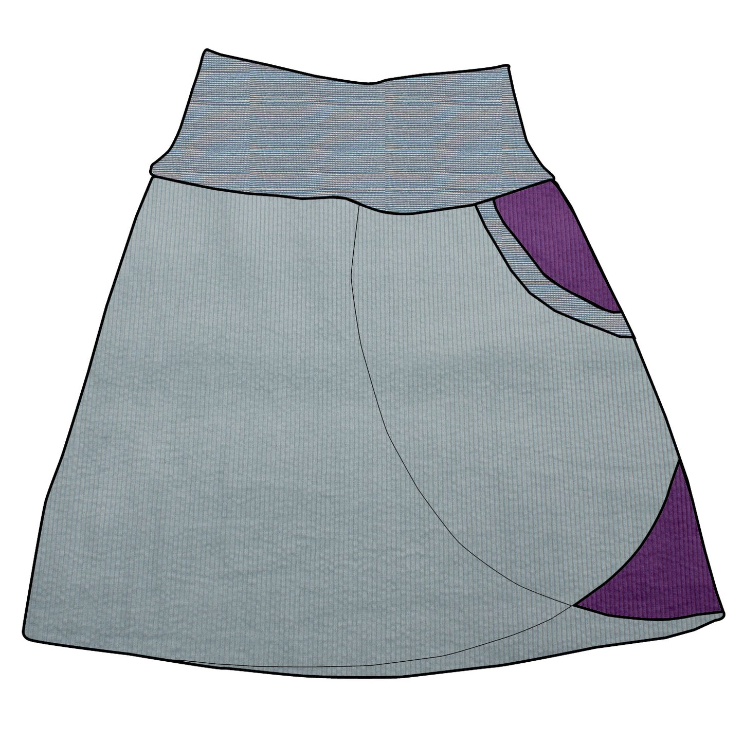 Damen Cordrock / falscher Wickelrock Cord Eisblau / Lila