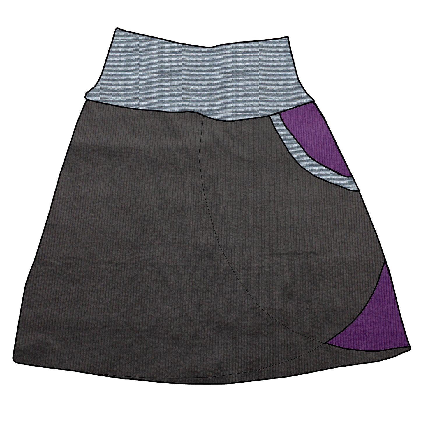 Damen Cordrock / falscher Wickelrock Cord Dunkelgrau / Lila