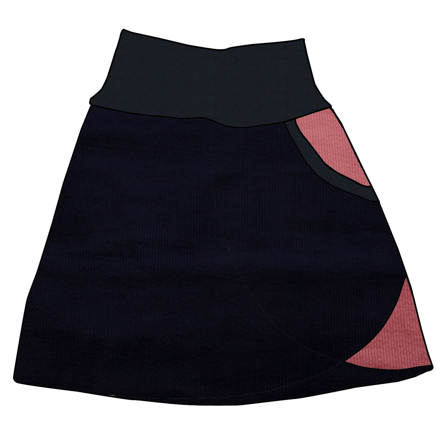 Damen Cordrock / falscher Wickelrock Cord Dunkelblau / Rosa