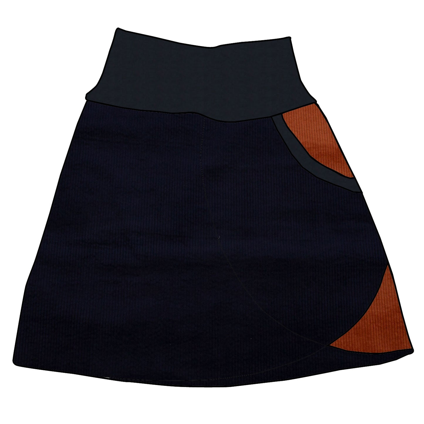 Damen Cordrock / falscher Wickelrock Cord Dunkelblau / Rostrot