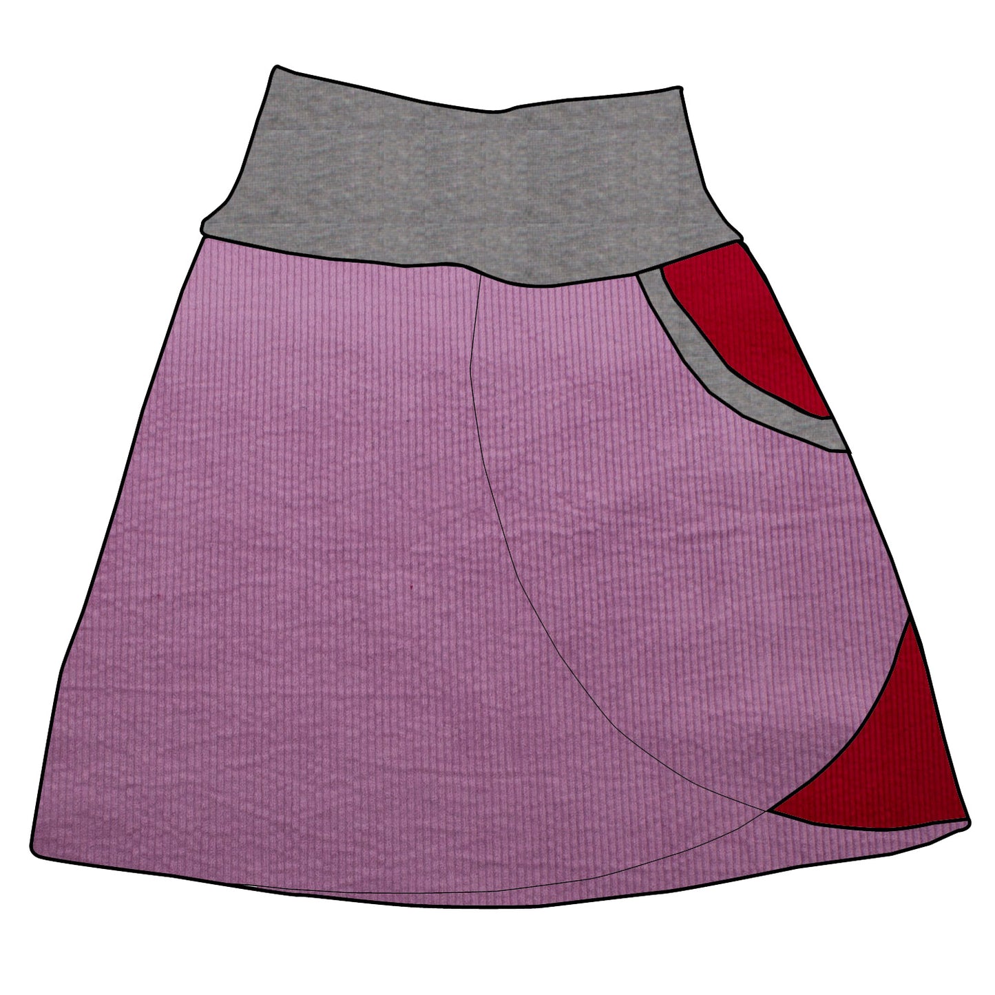 Damen Cordrock / falscher Wickelrock Cord Lila / Rot