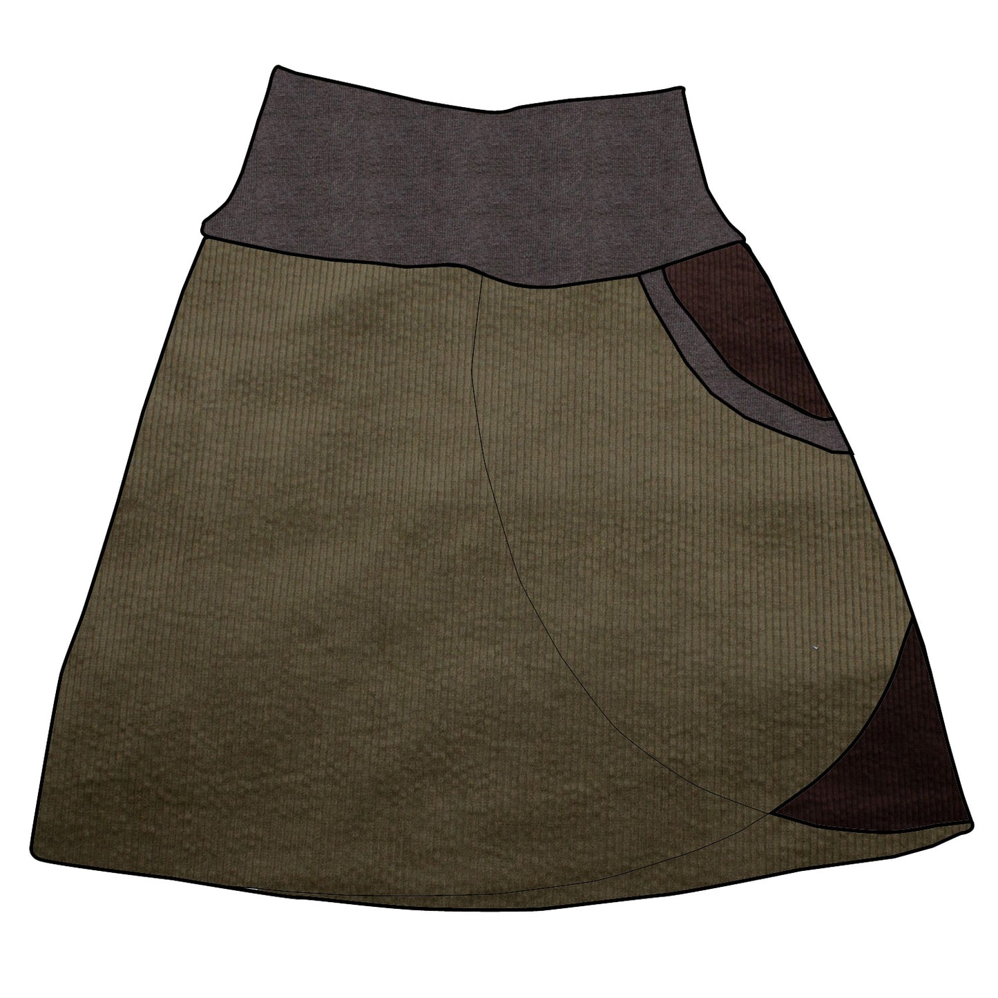 Kinder Cordrock / falscher Wickelrock Cord Khaki / Schokobraun