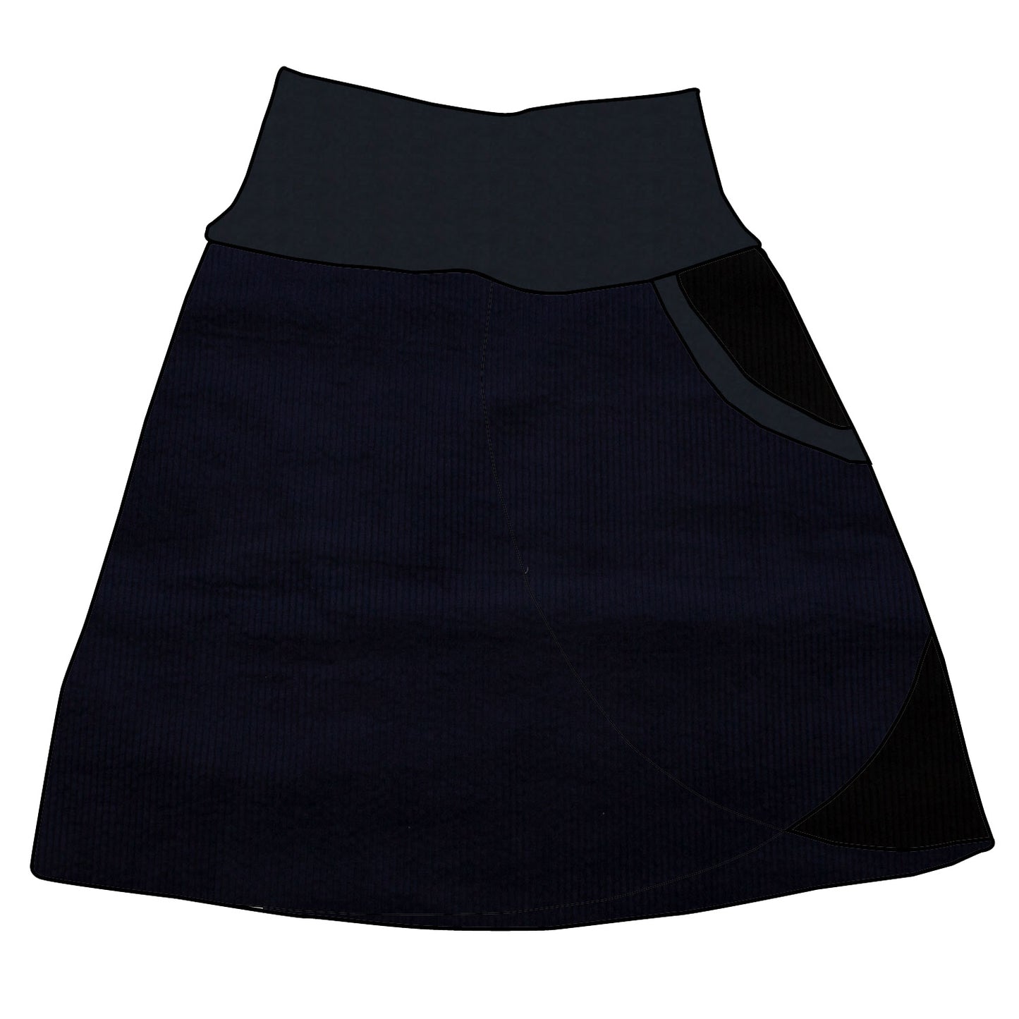 Damen Cordrock / falscher Wickelrock Cord Dunkelblau / Schwarz