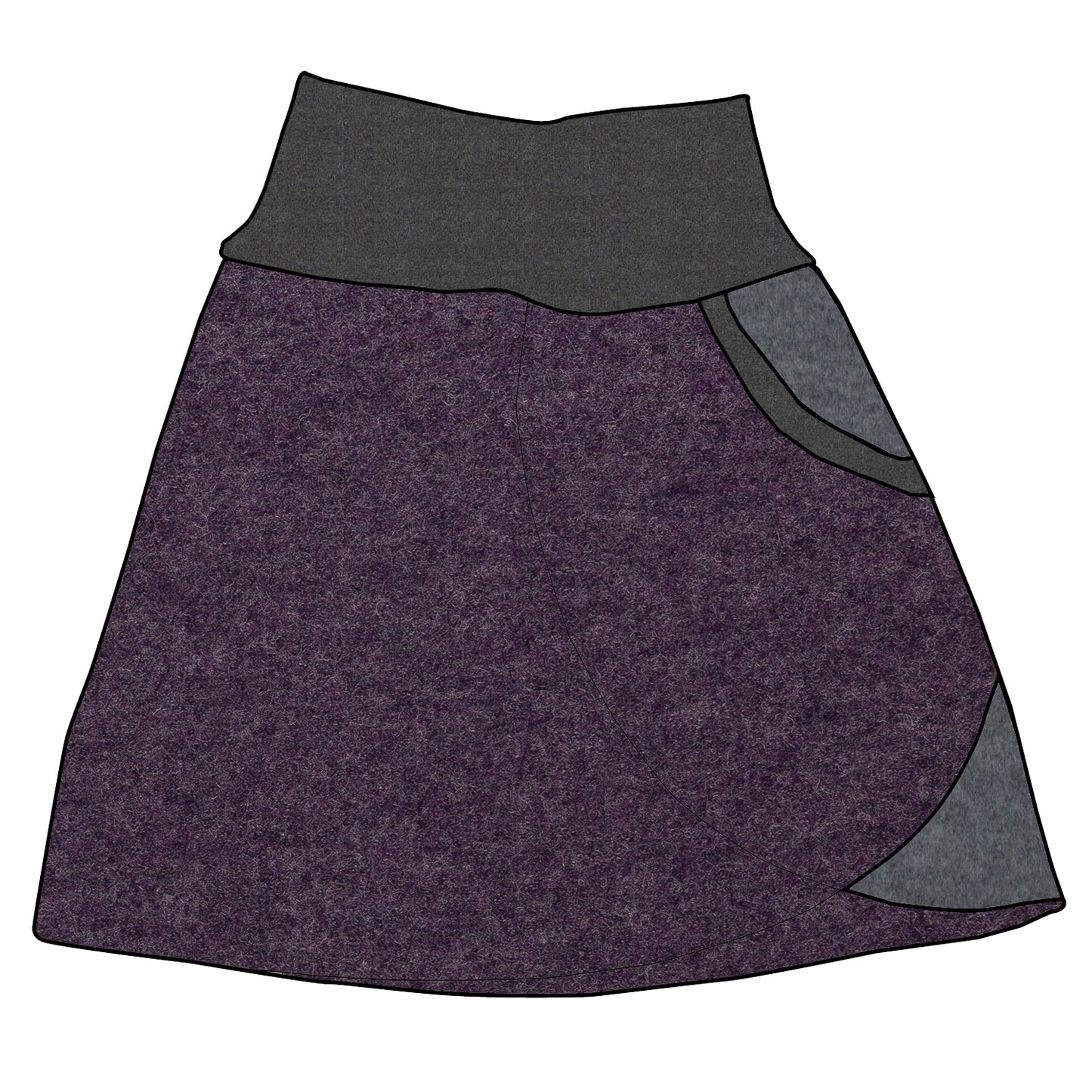 Damen Walkrock / falscher Wickelrock Walk Lila meliert / Hellgrau meliert