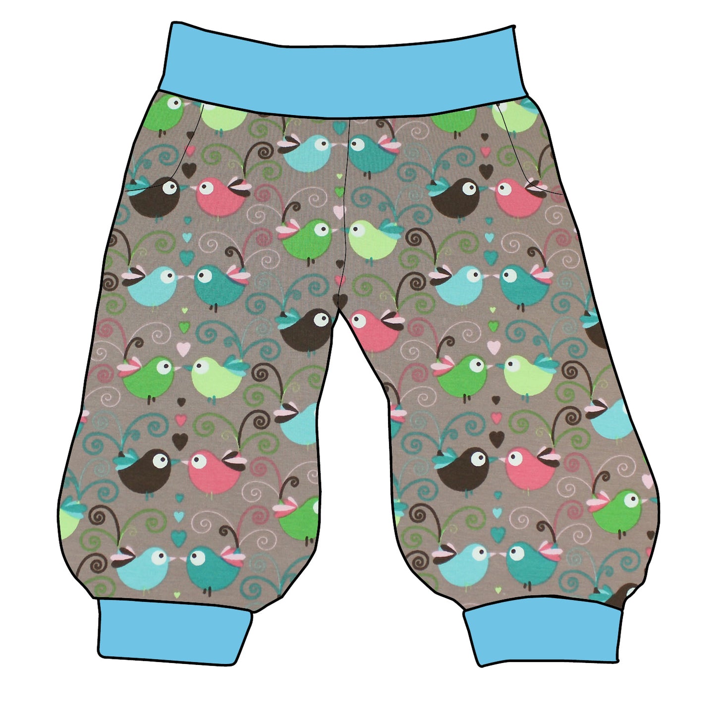 Damen 3/4 Caprihose Sporthose Bunte Vögel