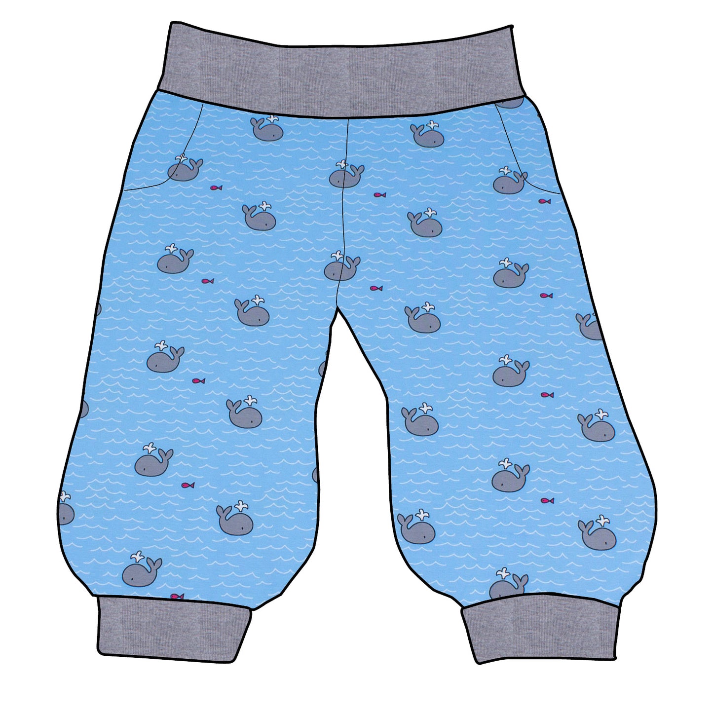 Damen 3/4 Caprihose Sporthose Kleiner Wal hellblau