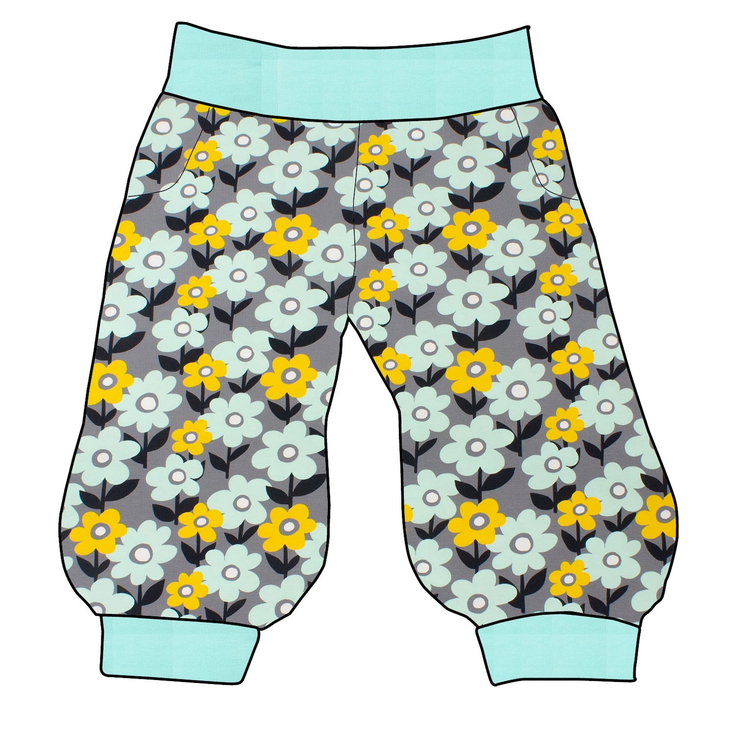 Damen 3/4 Caprihose Sporthose Retro Blumenwiese