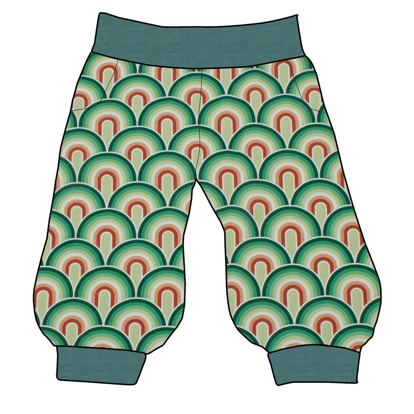 Damen 3/4 Caprihose Sporthose Regenbogen grün
