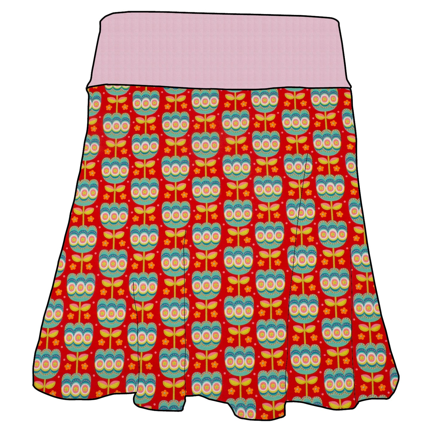Damen Basicrock Retro Tulpen rot
