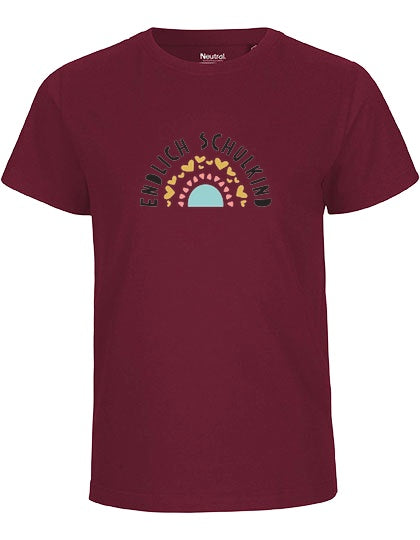 MiMaMäuschen Kinder Bio T-Shirt Schulkind Endlich Schulkind Regenbogen 1 – Bordeaux