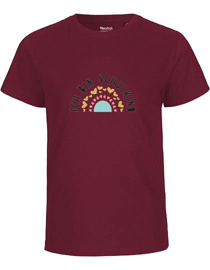 MiMaMäuschen Kinder Bio T-Shirt Schulkind Ich bin Schulkind Regenbogen 1 – Bordeaux