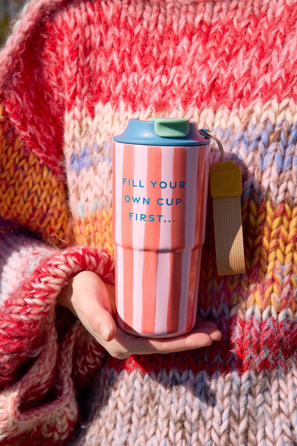 Rostfreier Stahl Thermosbecher - Pink - Organic Stripes Print