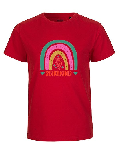 MiMaMäuschen Kinder Bio T-Shirt Schulkind Bunter Regenbogen 3 – Red
