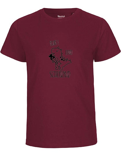 MiMaMäuschen Kinder Bio T-Shirt Schulkind Dino (schwarzer Druck) 1 – Bordeaux
