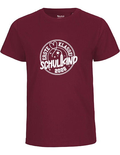 MiMaMäuschen Kinder Bio T-Shirt Schulkind Erste Klasse Stift (weißer Druck) 1 – Bordeaux