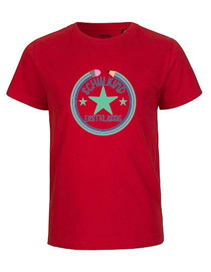 MiMaMäuschen Kinder Bio T-Shirt Schulkind Erstklassig Stifte 3 – Red