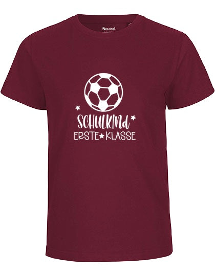 MiMaMäuschen Kinder Bio T-Shirt Schulkind Fussball (weißer Druck) 1 – Bordeaux
