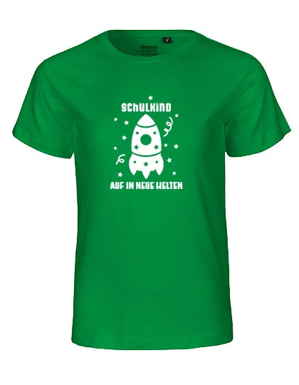 MiMaMäuschen Kinder Bio T-Shirt Schulkind Rakete (weißer Druck) 2 – Green