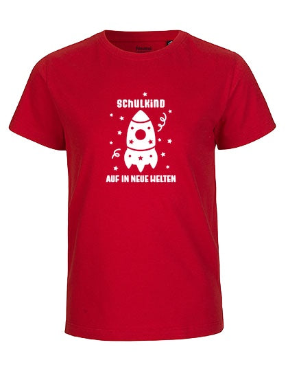 MiMaMäuschen Kinder Bio T-Shirt Schulkind Rakete (weißer Druck) 3 – Red