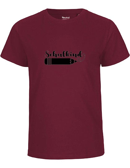 MiMaMäuschen Kinder Bio T-Shirt Schulkind Stift (schwarzer Druck) 1 – Bordeaux