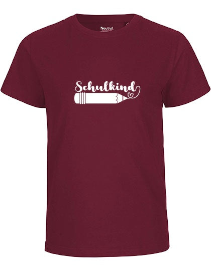 MiMaMäuschen Kinder Bio T-Shirt Schulkind Stift (weißer Druck) 1 – Bordeaux