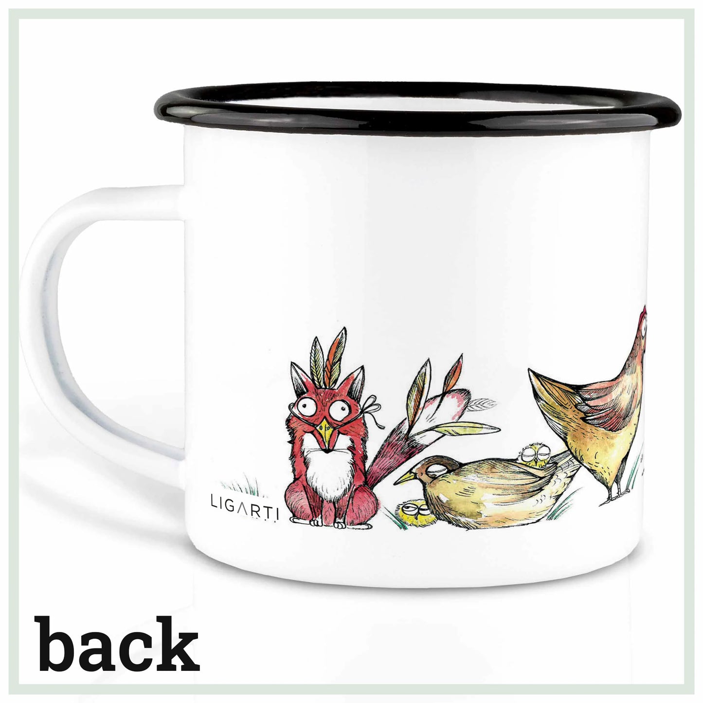 LIGARTI – Emaille Becher – Tasse – Fuchs im Hühnerpelz