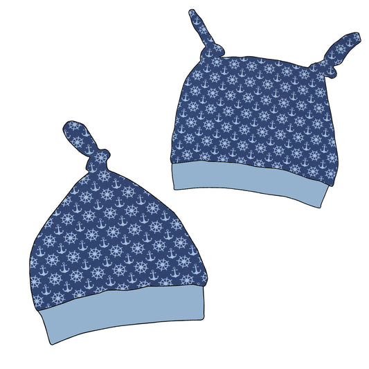 Kinder Knotenmütze Anker Steuerrad blau