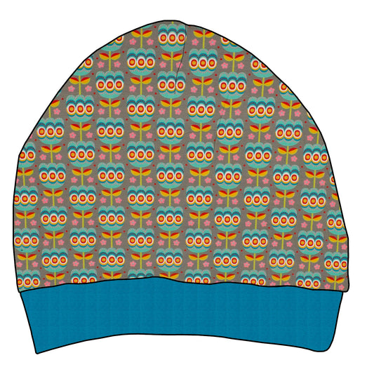 Damen Beaniemütze Retro Tulpen grau