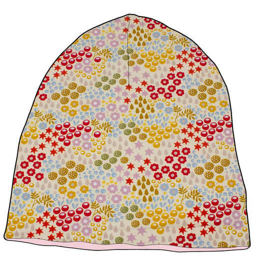 Damen Winterbeaniemütze gefüttert Retro Blumenwiese creme