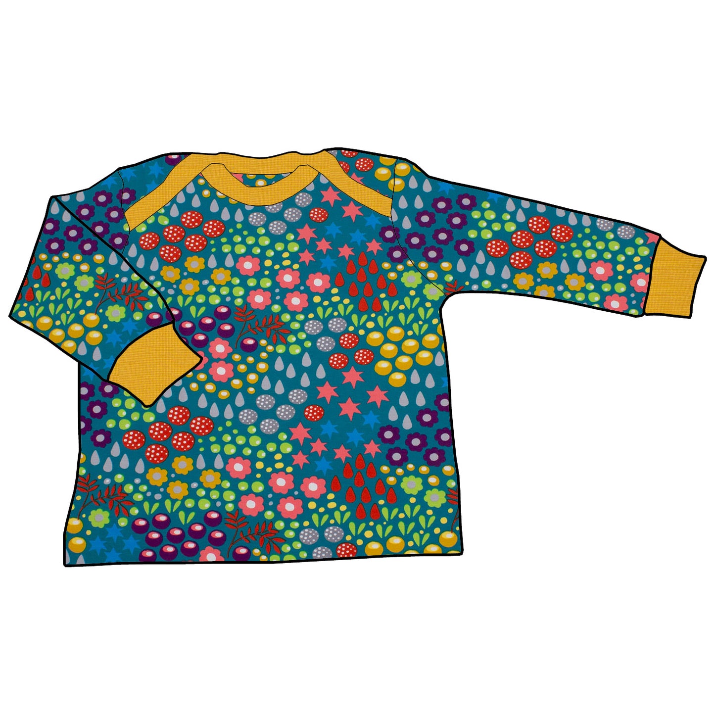 Babyshirt Retro Blumenwiese türkis
