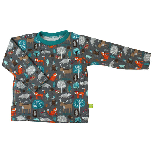 Kinder Basic Langarmshirt Waldtiere grau