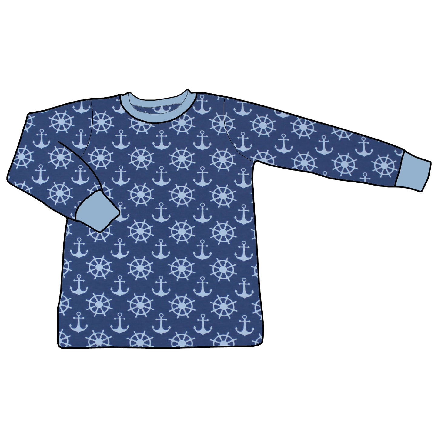 Kinder Basic Langarmshirt Anker Steuerrad blau