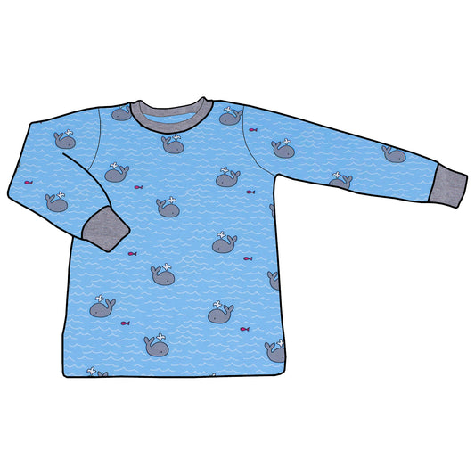 Kinder Basic Langarmshirt Kleiner Wal hellblau