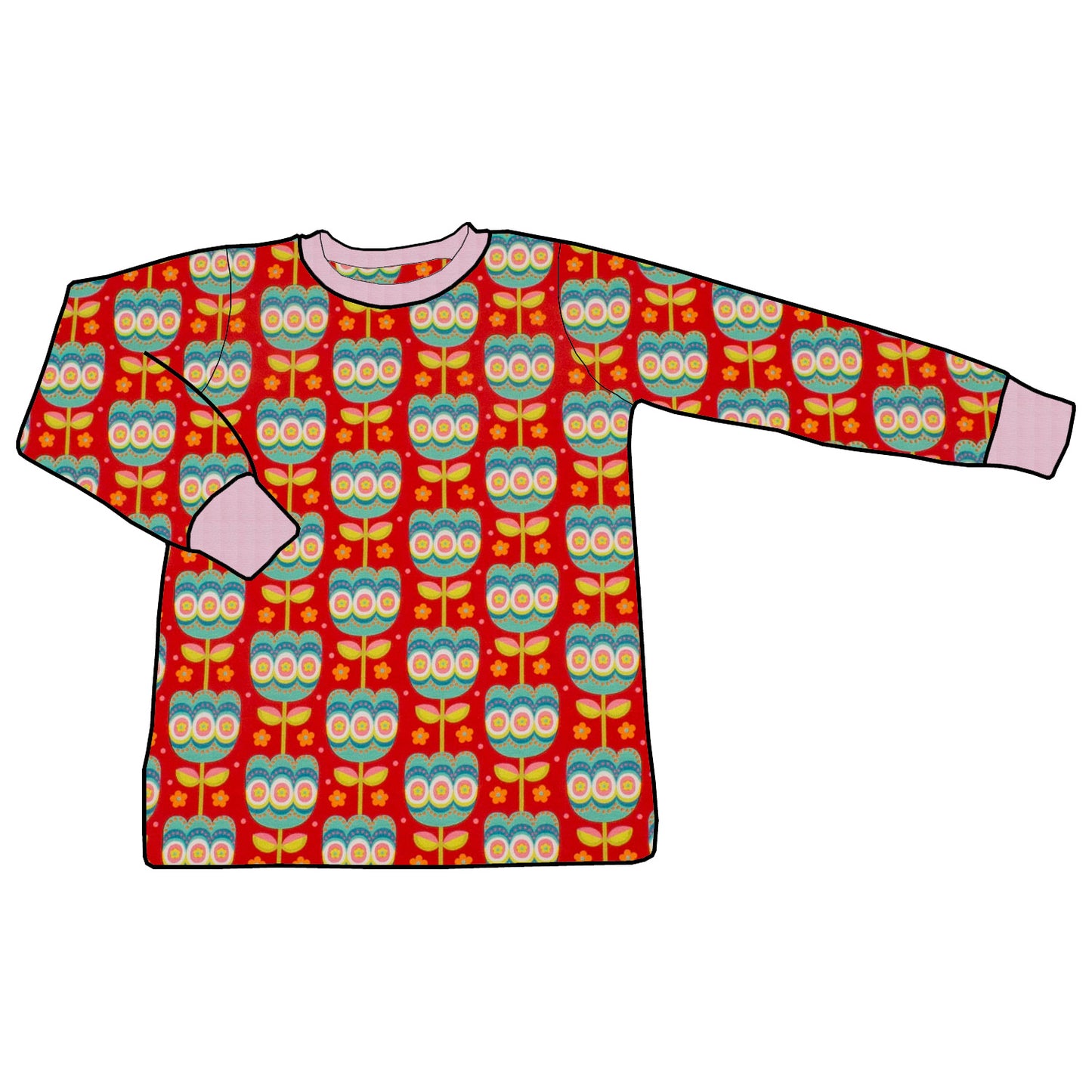 Kinder Basic Langarmshirt Retro Tulpen rot