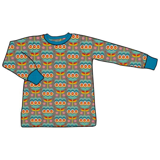 Kinder Basic Langarmshirt Retro Tulpen grau
