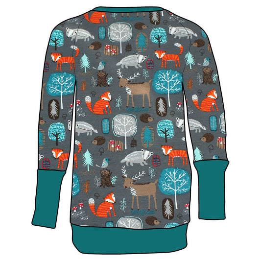 Kinder Retro Langarmshirt Waldtiere grau