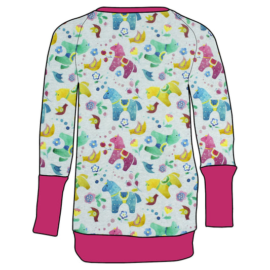 Kinder Retro Langarmshirt Bunte Pferde