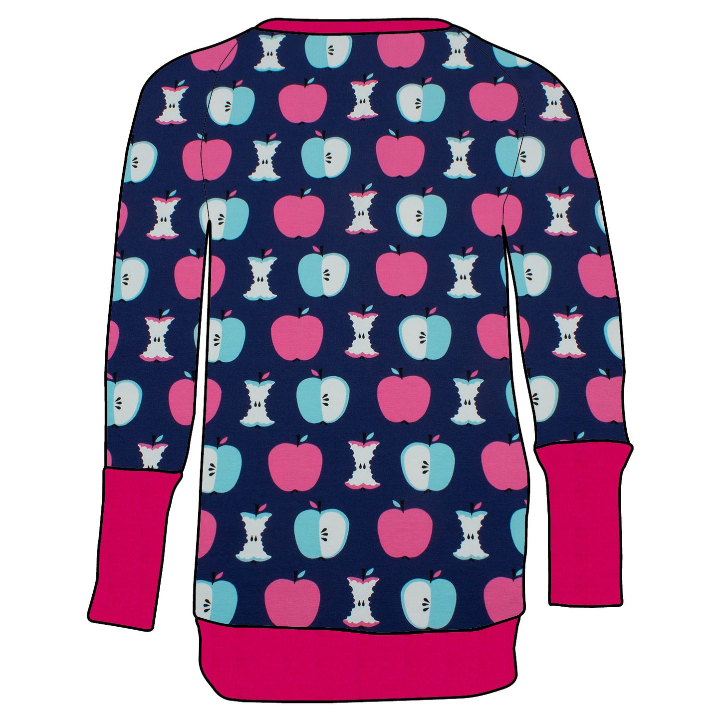 Kinder Retro Langarmshirt Äpfel dunkelblau