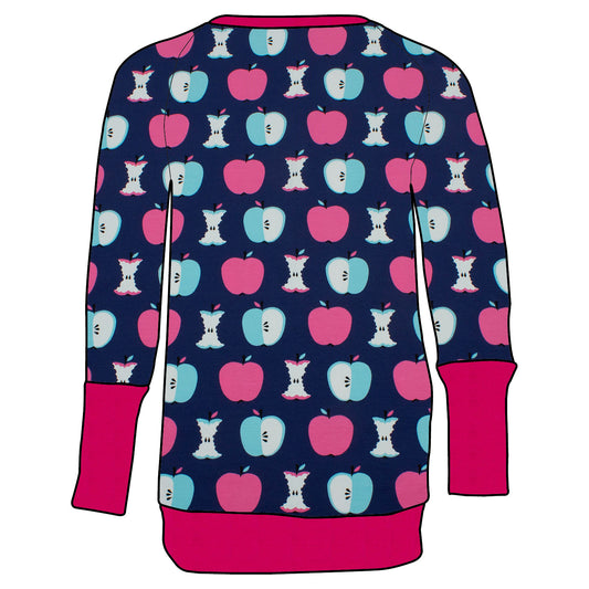 Kinder Retro Langarmshirt Äpfel dunkelblau