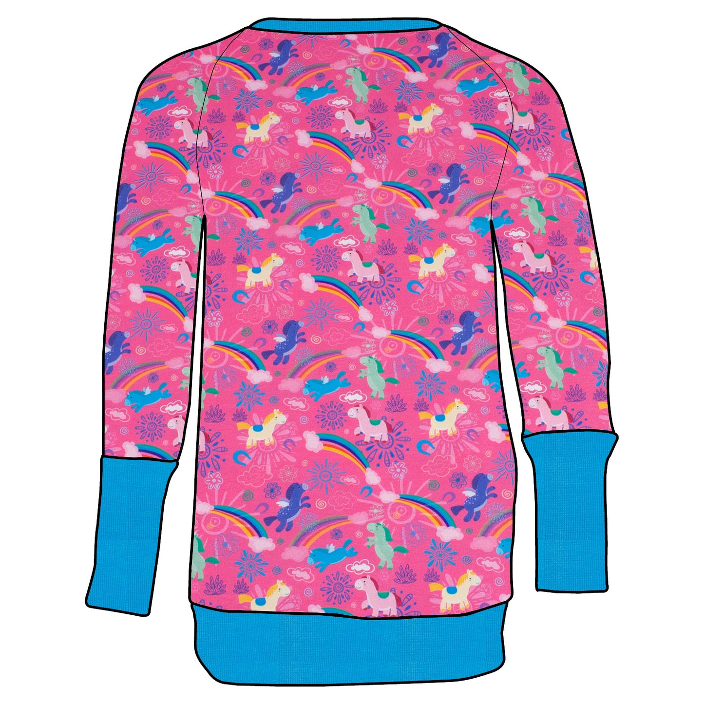 Kinder Retro Langarmshirt Regenbogen Einhörner