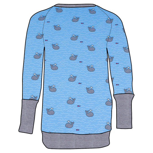 Kinder Retro Langarmshirt Kleiner Wal hellblau