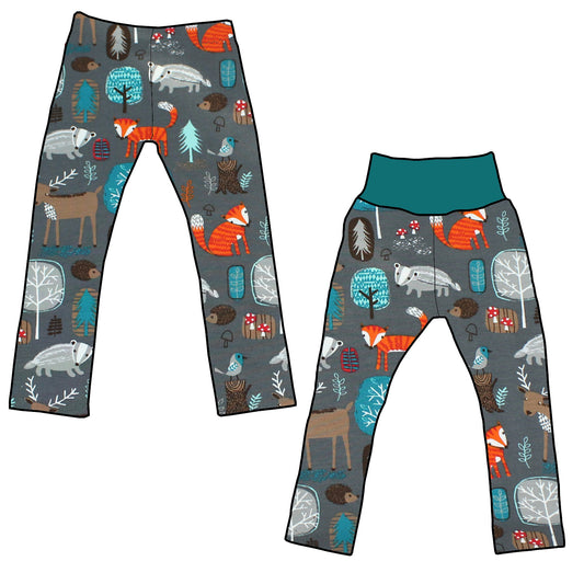 Kinder Leggings Skinny Hose Waldtiere grau