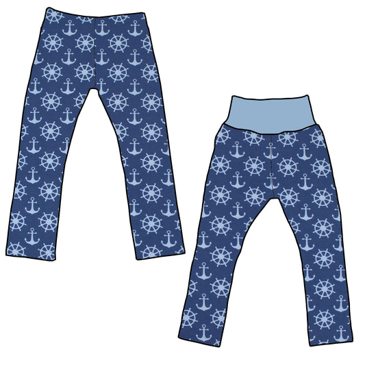 Kinder Leggings Skinny Hose Anker Steuerrad blau
