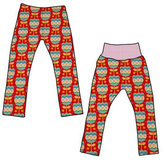 Kinder Leggings Skinny Hose Retro Tulpen rot