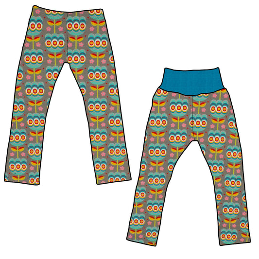 Kinder Leggings Skinny Hose Retro Tulpen grau